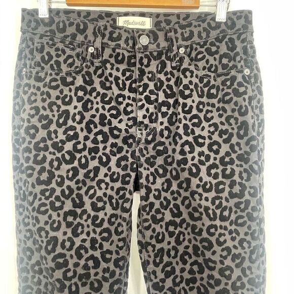 Madewell Black 9” Mid Rise Flocked Leopard Print Skinny Jeans Size 28 - Picture 2 of 7